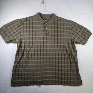 Harbor‎ Bay Polo Shirt Mens 4XLT Brown Plaid Short Sleeve Big & Tall Cotton Golf